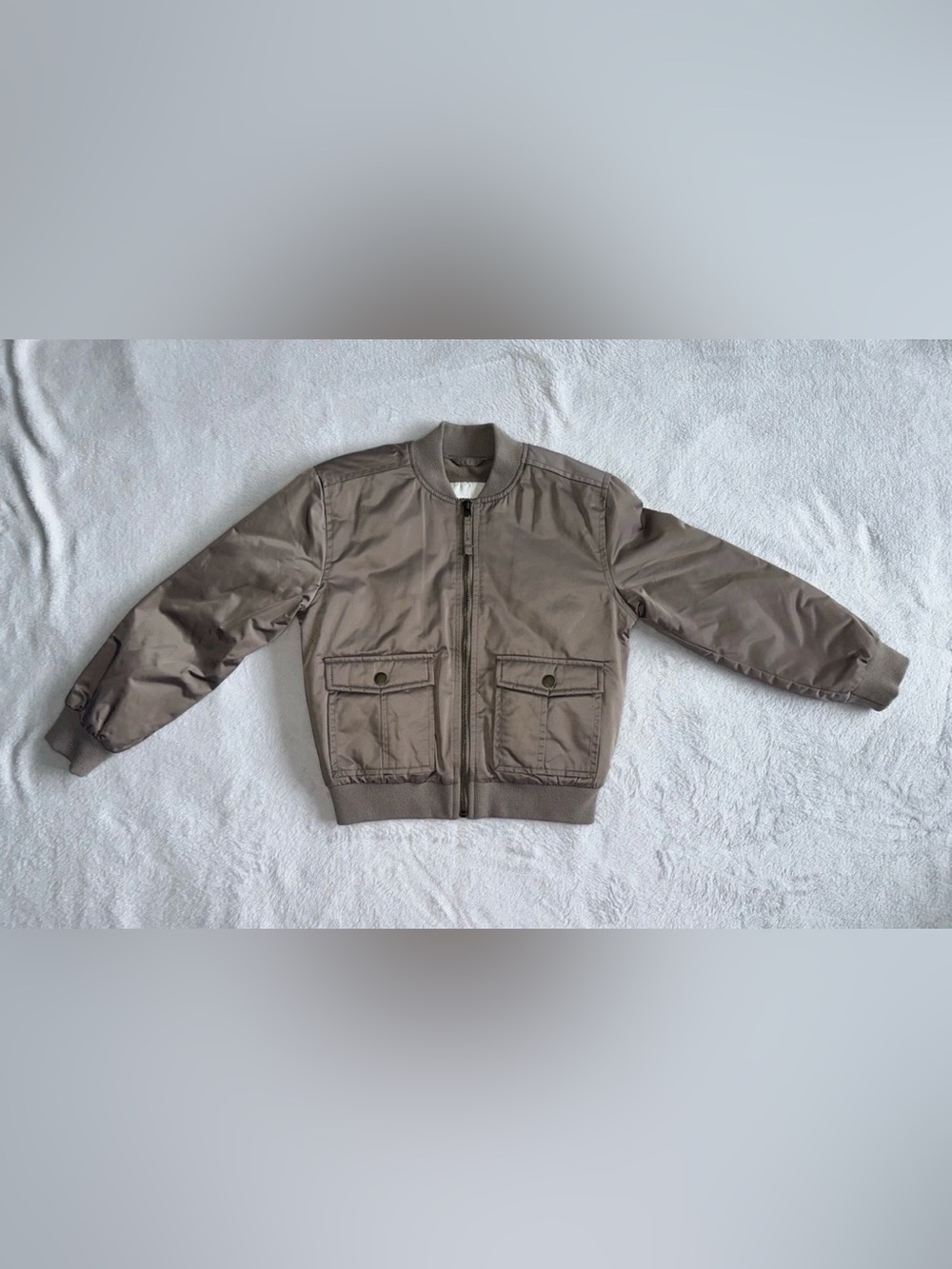 Abercrombie & Fitch Kids Taupe Zip Up Jacket Size 7/8 NWT Satin Look Casual